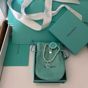 Tiffany & Co. Classic Enamel Blue Heart Bead Bracelet